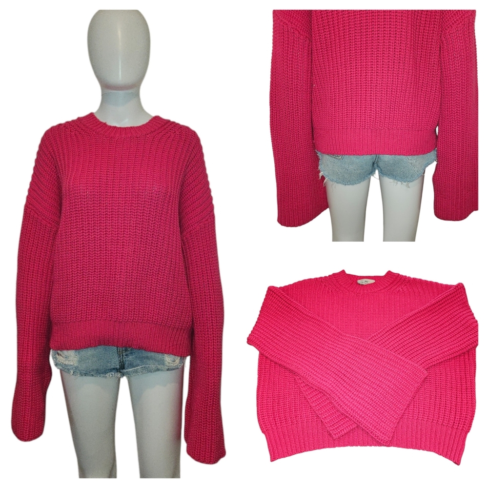 NEVER A WALLFLOWER Pink Women's Chunky Crewneck Sweater Like New Large